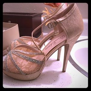 Gold Lace and Sparkle High Heels Size nine Formal